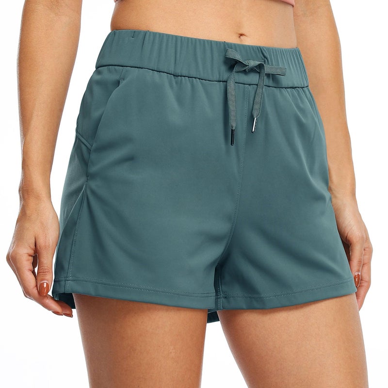 Willit Womens Athletic Hiking Running Shorts for Women Yoga Workout Gym Quick Dry Shorts with Pockets Mallard Green L - Image 2